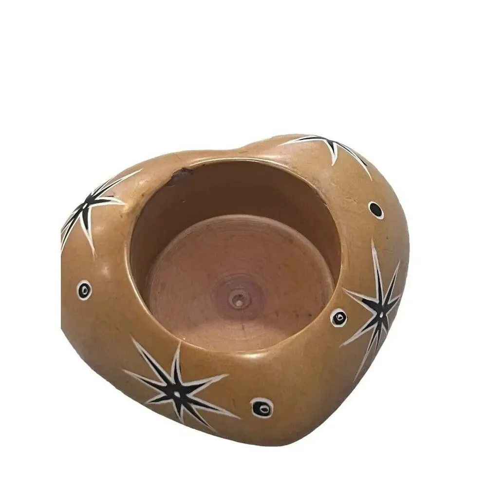 Hand Carved Soapstone Heat Tealight Candle Holder Dish Celestial Peace Love Vale